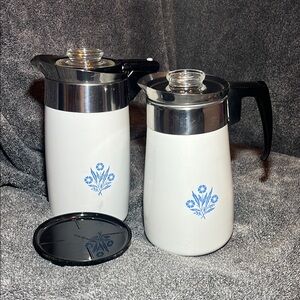 Vintage CorningWare White and Blue Floral Coffee Carafe Set of 2